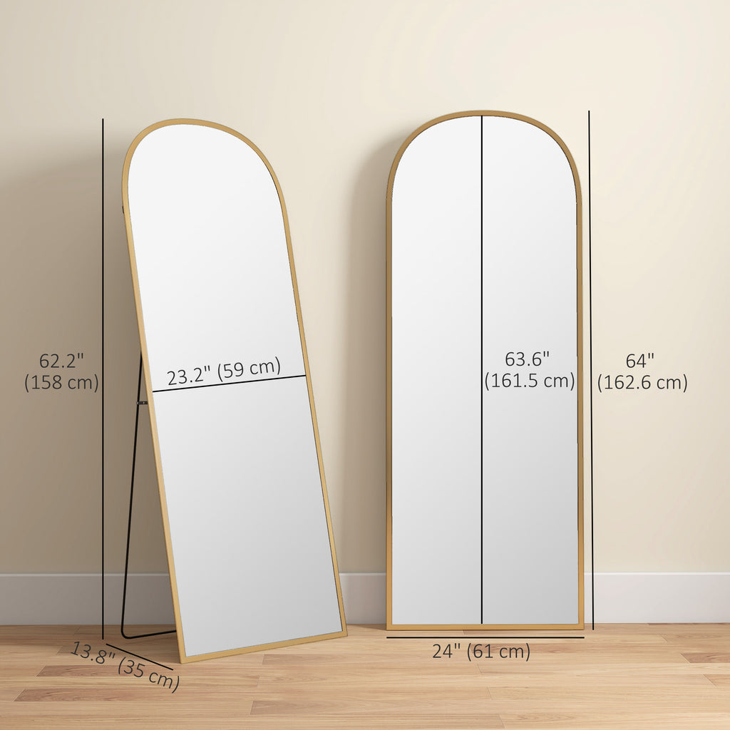 Arched Standing Mirror, 64" x 20" Full Length Mirror, Free Standing or Wall Mounted for Living Room, Bedroom, Gold