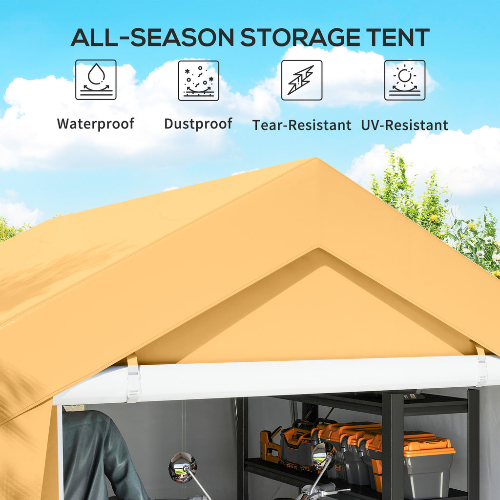 7' x 12' Outdoor Storage Shed Portable Garage with Roll-up Door for Motorcycle, Bike, Garden Tools, Beige