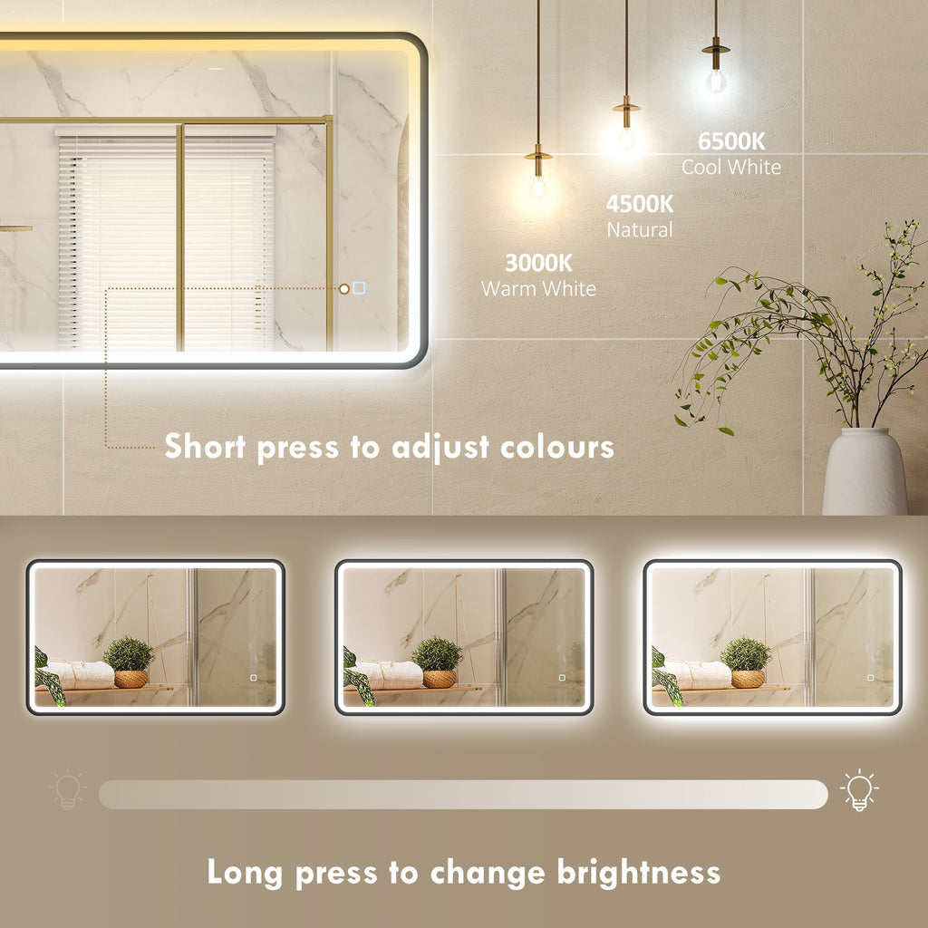 40" x 24" Bath Mirror with LED Lights, Wall Mounted Restroom Mirror, 3 Colours, Dimmable, Horizontal/Vertical, Black
