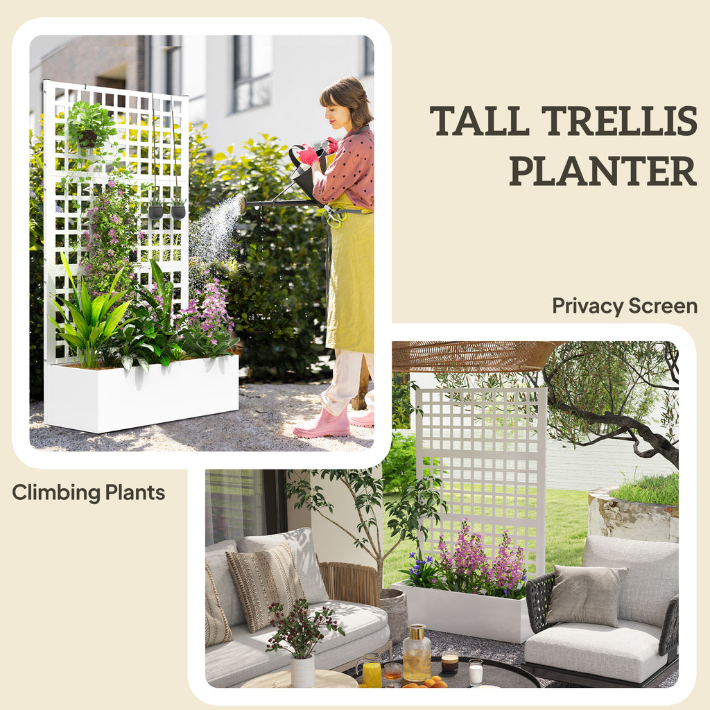 Galvanized Raised Garden Bed Planter Box with Trellis for Climbing Plants, Vegetable, Vines, 35" x 16" x 70", Black