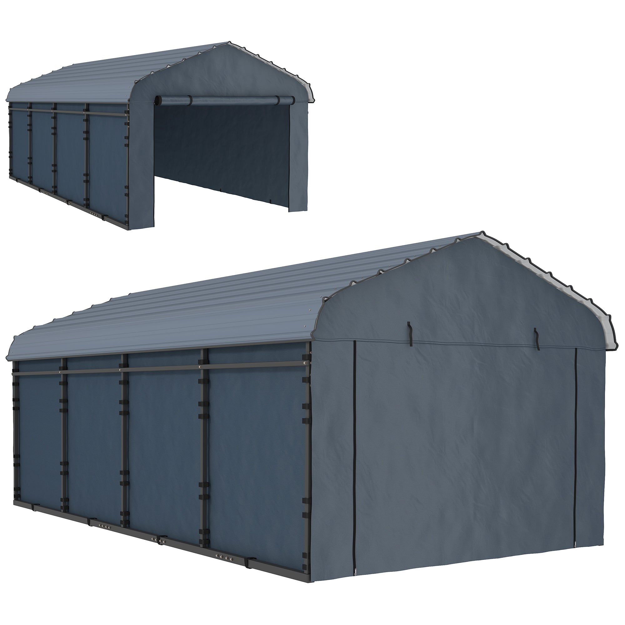 10' x 15' Metal Carport, Heavy Duty Garage Car Shelter with Galvanized Metal Roof and Removable Sidewalls, Dark Grey