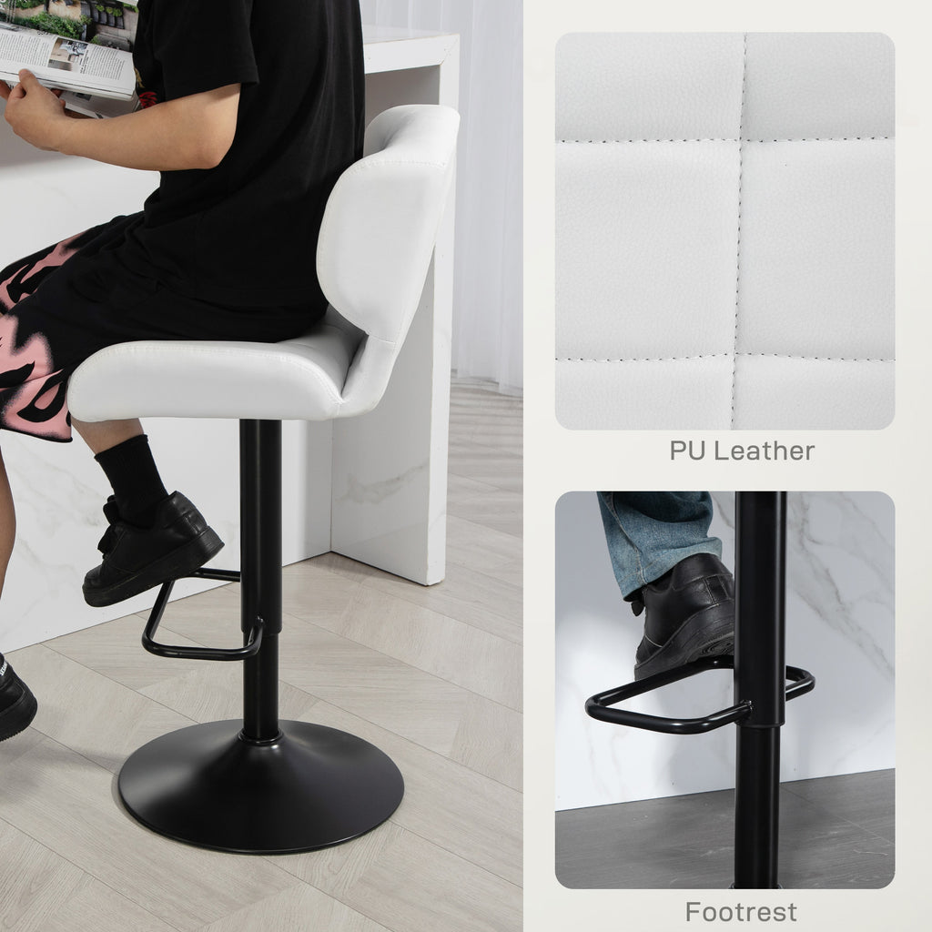 Swivel PU Leather Barstools Set of 2 Adjustable Bar Stools with Footrest Back for Kitchen Counter Dining Room Black