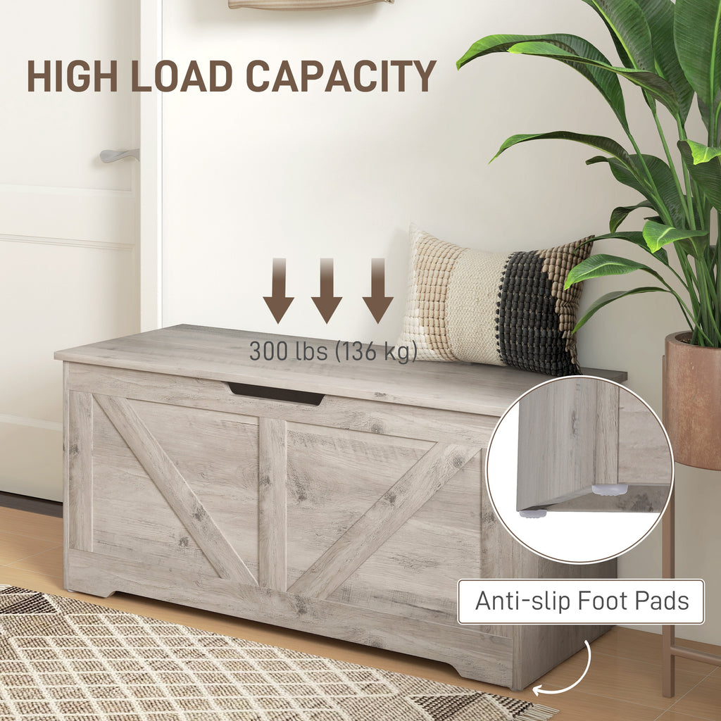 39.4 Inches Storage Chest, Storage Trunk with 2 Safety Hinges for Living Room, Black Wood Grain