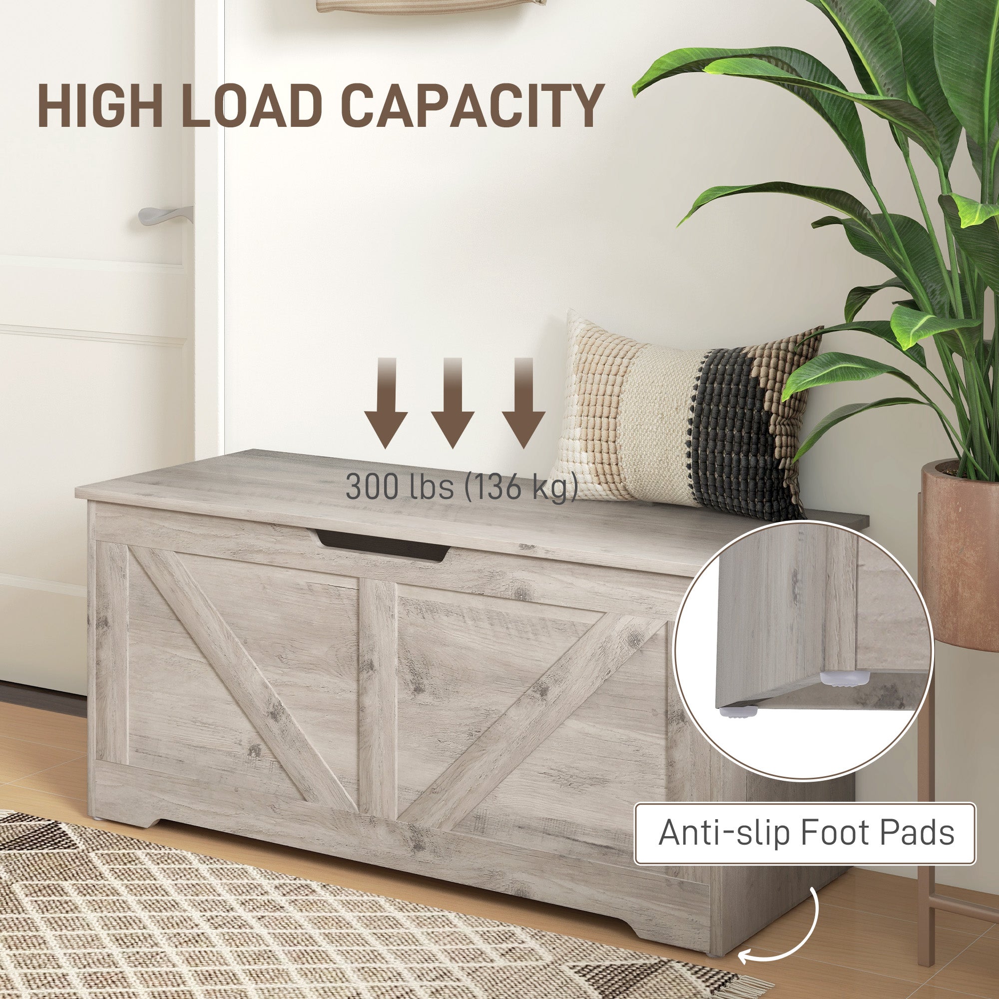 39.4 Inches Storage Chest, Storage Trunk with 2 Safety Hinges for Living Room, Black Wood Grain