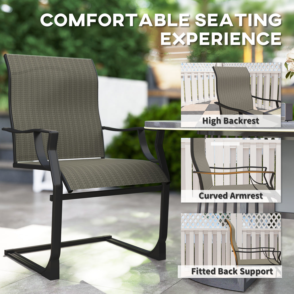 C Spring Motion Patio Chairs Set of 2 with Curved High Backrest, Armrest, All Weather Breathable Fabric, Metal Frame