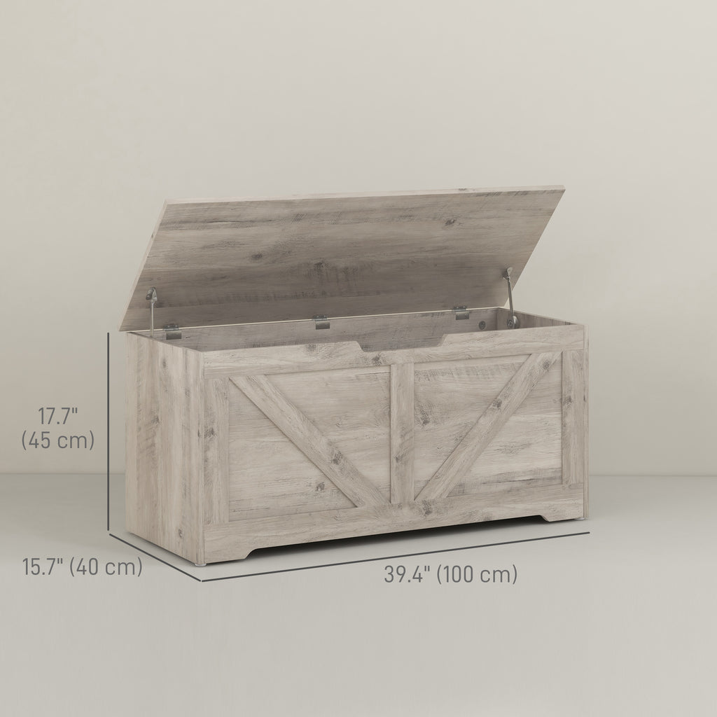 39.4 Inches Storage Chest, Storage Trunk with 2 Safety Hinges for Living Room, Black Wood Grain