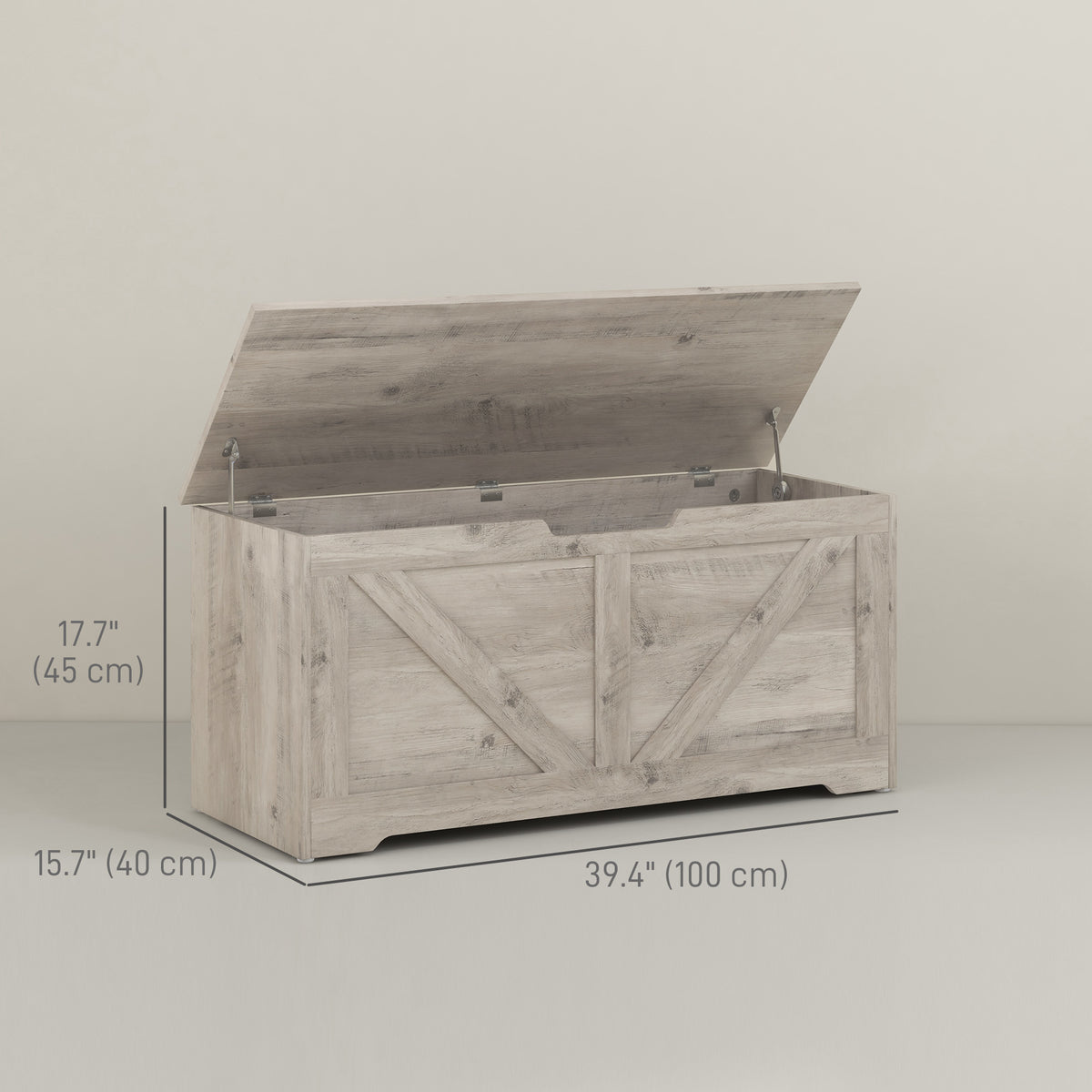 39.4 Inches Storage Chest, Storage Trunk with 2 Safety Hinges for Living Room, Black Wood Grain