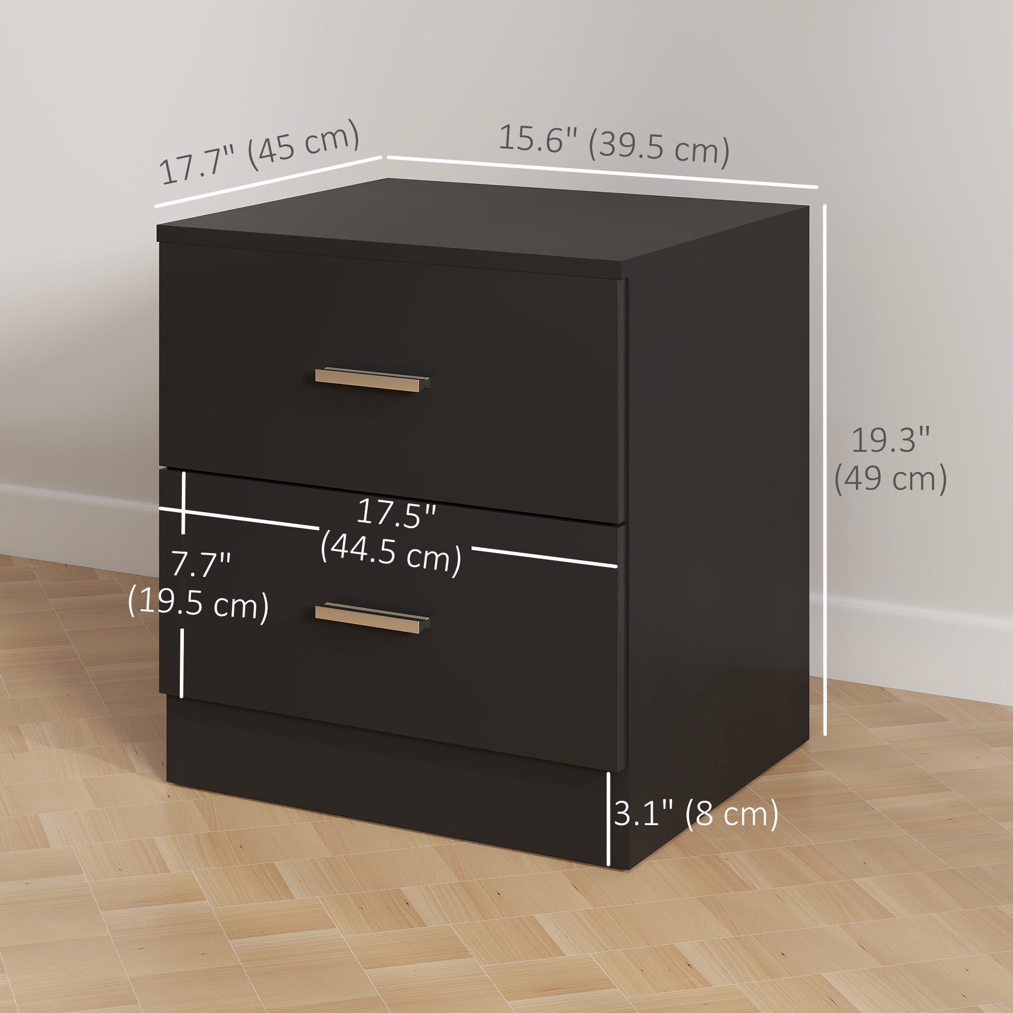 Bedside Table with 2 Drawers, Modern Nightstand for Bedroom, White