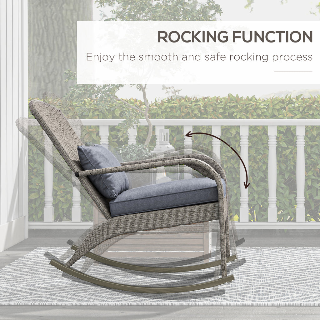 Adirondack Chair, Outdoor Wicker Rocking Chair with High Back, Seat Cushion and Pillow for Porch, Balcony, Grey/Yellow