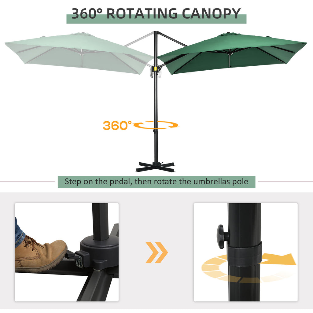 8' x 8' Square Cantilever Umbrella with 360° Rotation, Aluminum Outdoor Cantilever Market Parasol with Crank & Tilt, Garden Sun Canopy Shelter with Cross Base, Green