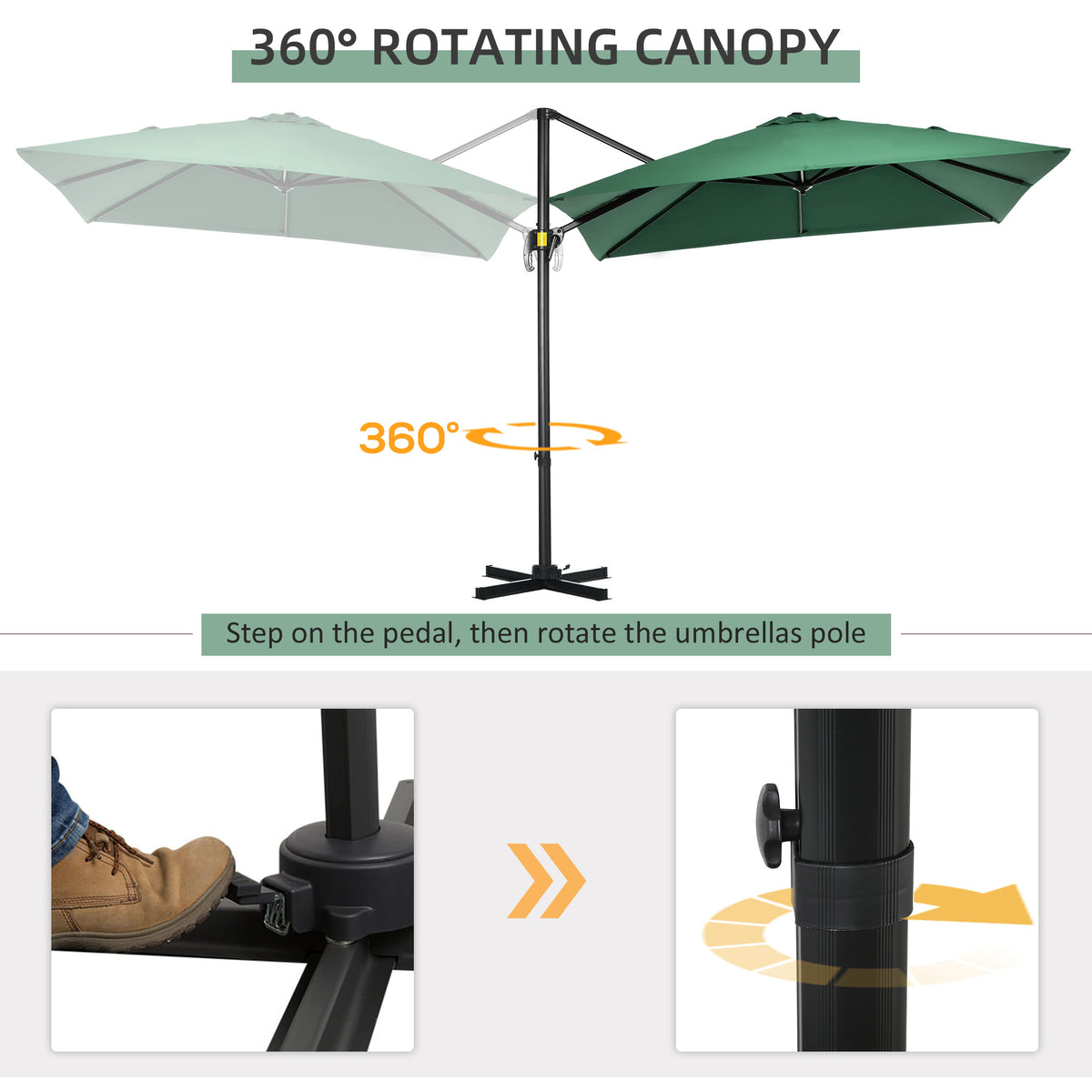 8' x 8' Square Cantilever Umbrella with 360° Rotation, Aluminum Outdoor Cantilever Market Parasol with Crank & Tilt, Garden Sun Canopy Shelter with Cross Base, Green