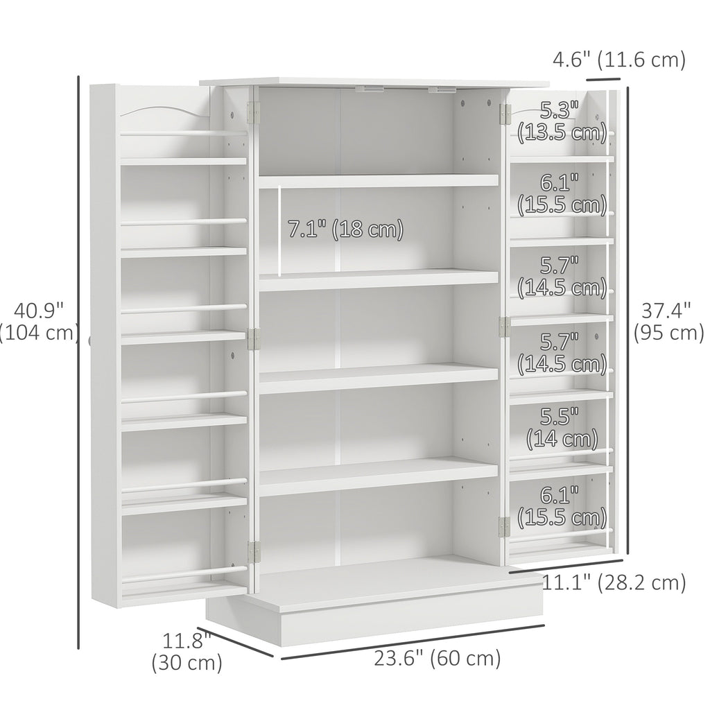 Freestanding Pantry Cabinet 41 Inch Kitchen Pantry with Spice Racks and Adjustable Shelves for Home Use, White