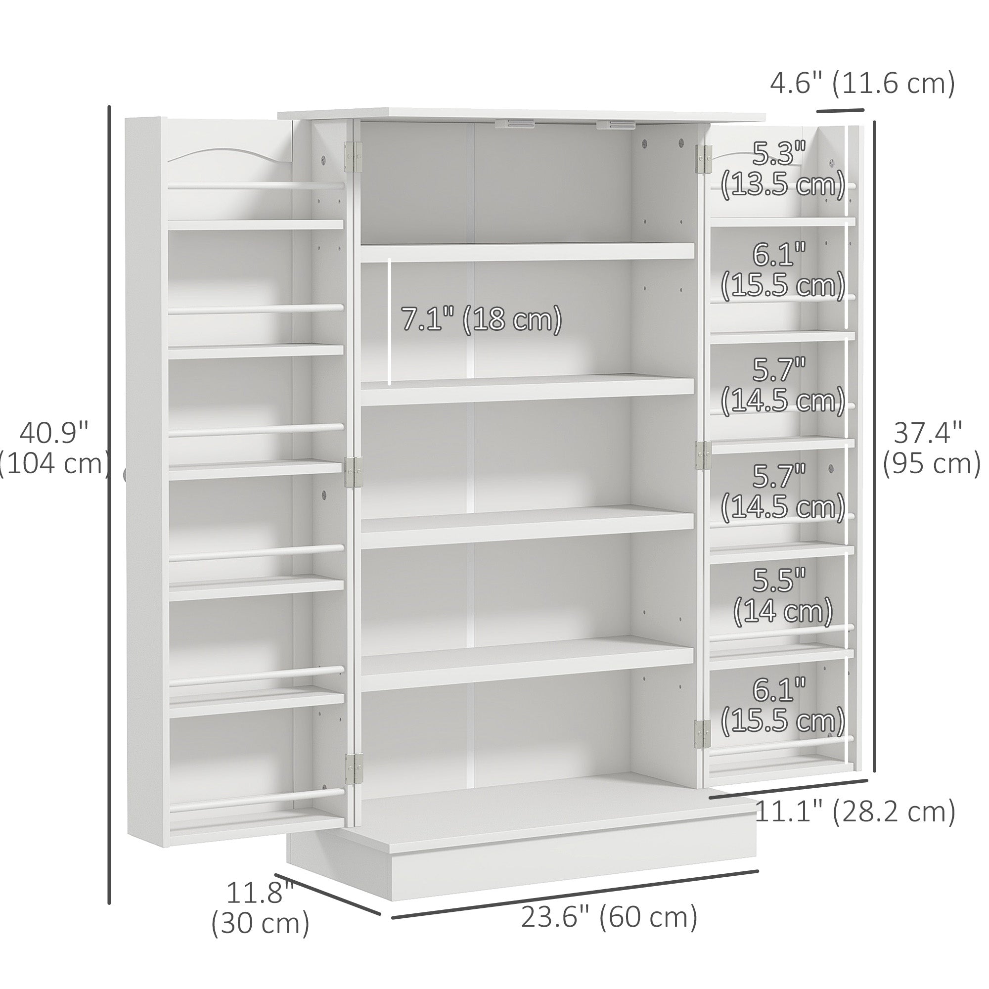 Freestanding Pantry Cabinet 41 Inch Kitchen Pantry with Spice Racks and Adjustable Shelves for Home Use, White