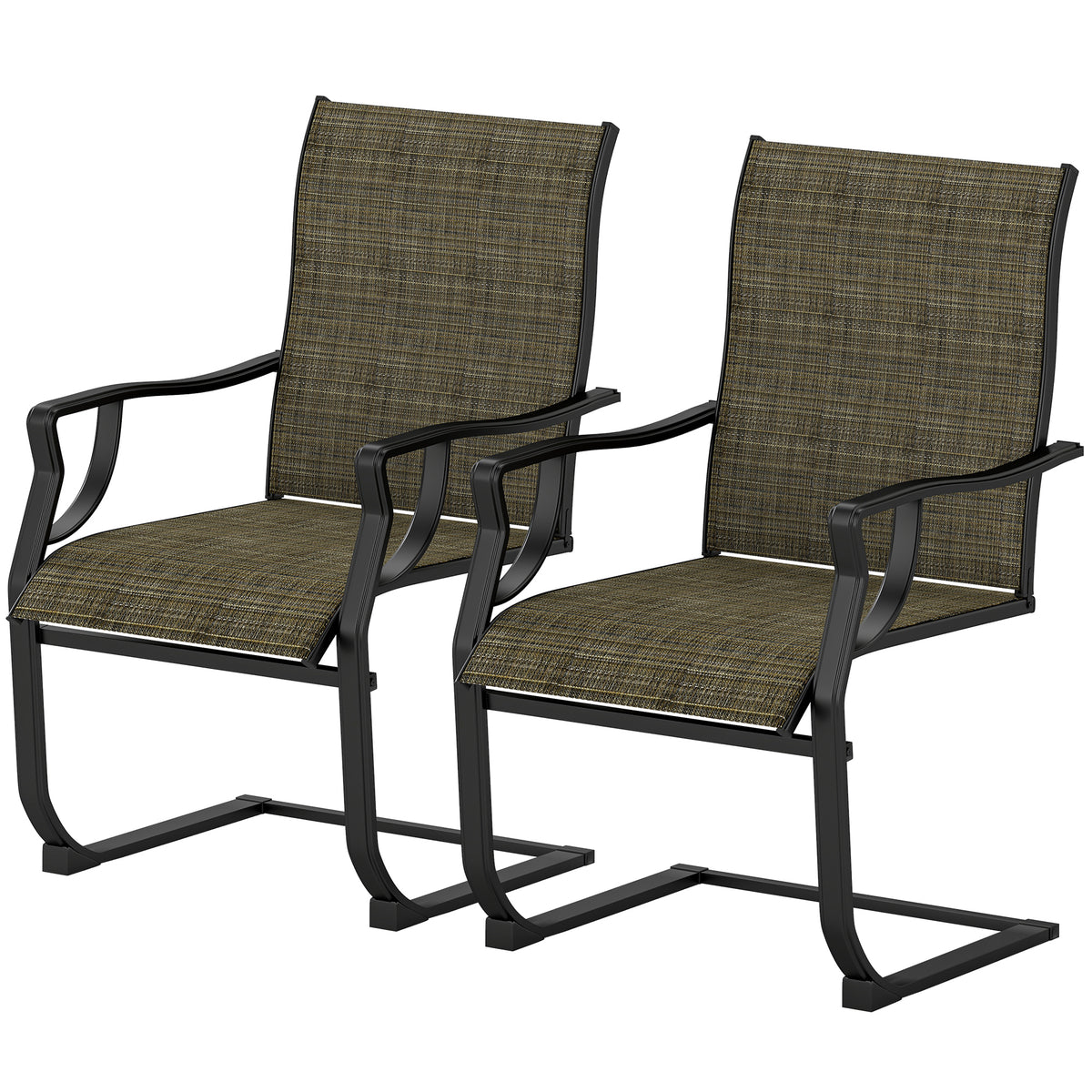 C Spring Motion Patio Chairs Set of 2 with Curved High Backrest, Armrest, All Weather Breathable Fabric, Metal Frame