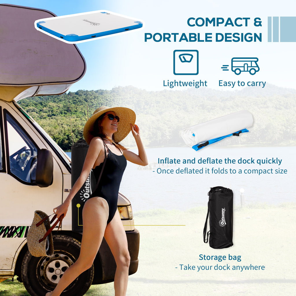 8' x 6' Water Floating Dock, Rafting Inflatable Island with Air Pump and Backpack for Pool, Beach, Ocean, Blue & Green