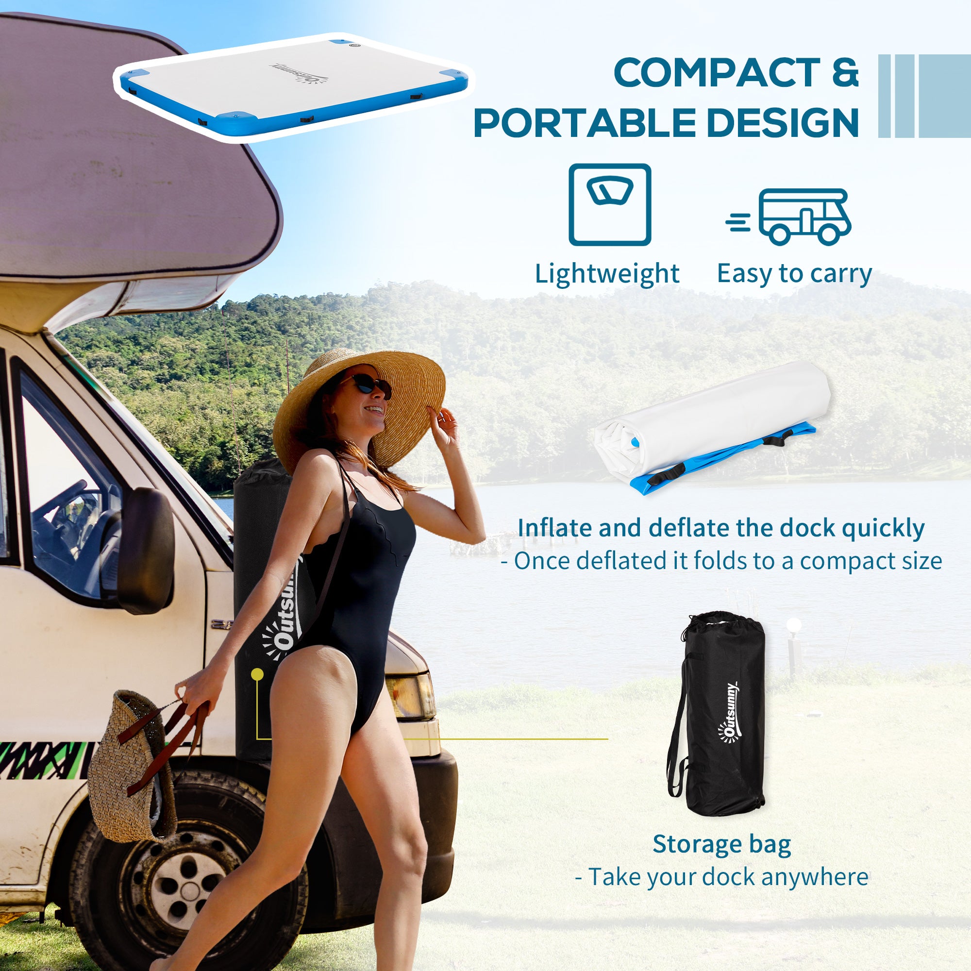 8' x 6' Water Floating Dock, Rafting Inflatable Island with Air Pump and Backpack for Pool, Beach, Ocean, Blue & Green