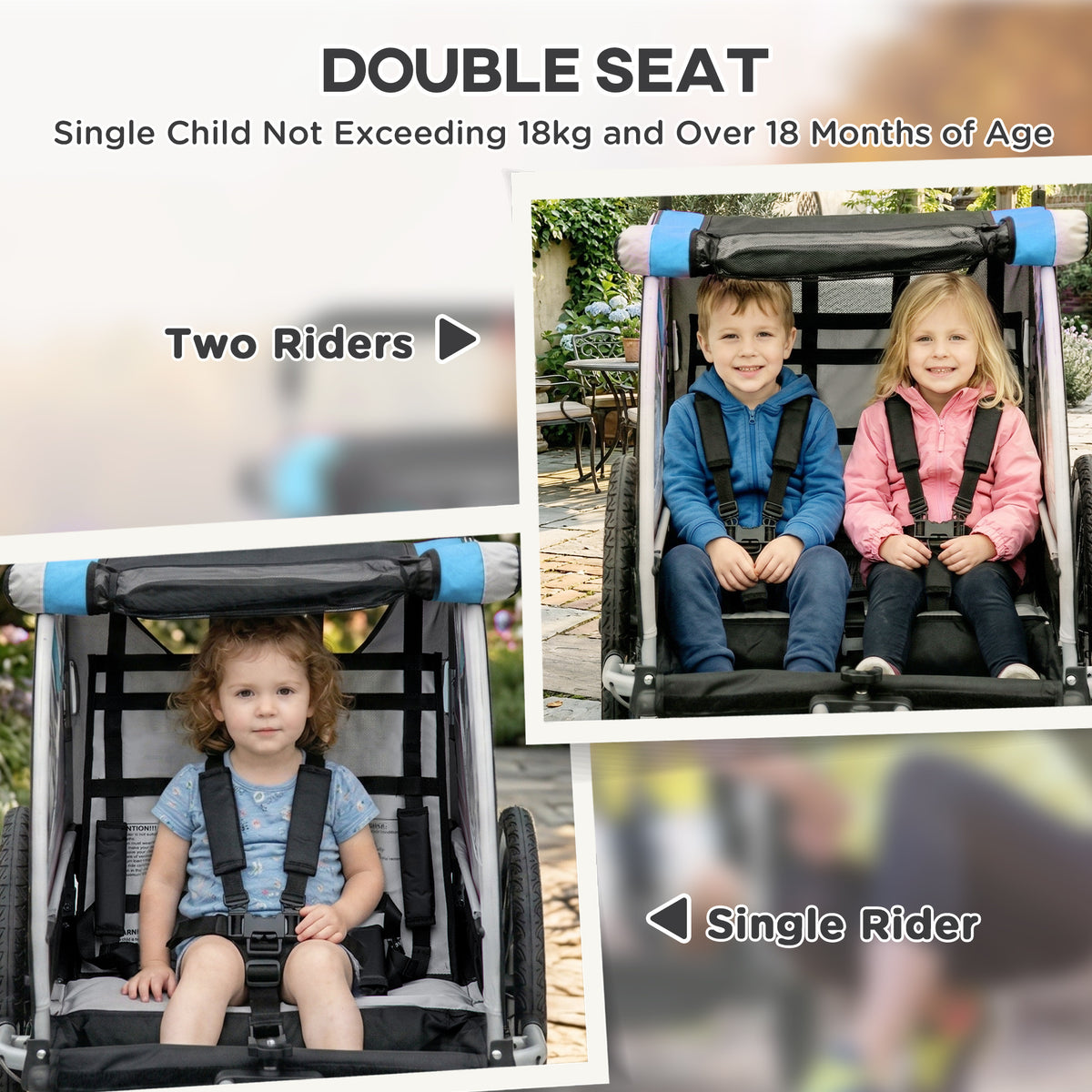 Aosom 2 Seat Bike Trailer for Kids 2-in-1 Double Baby Stroller with Handbrake, Rubber Wheels, 5 Point Harness, Waterproof Cover, Storage Bag, Reflectors, Green