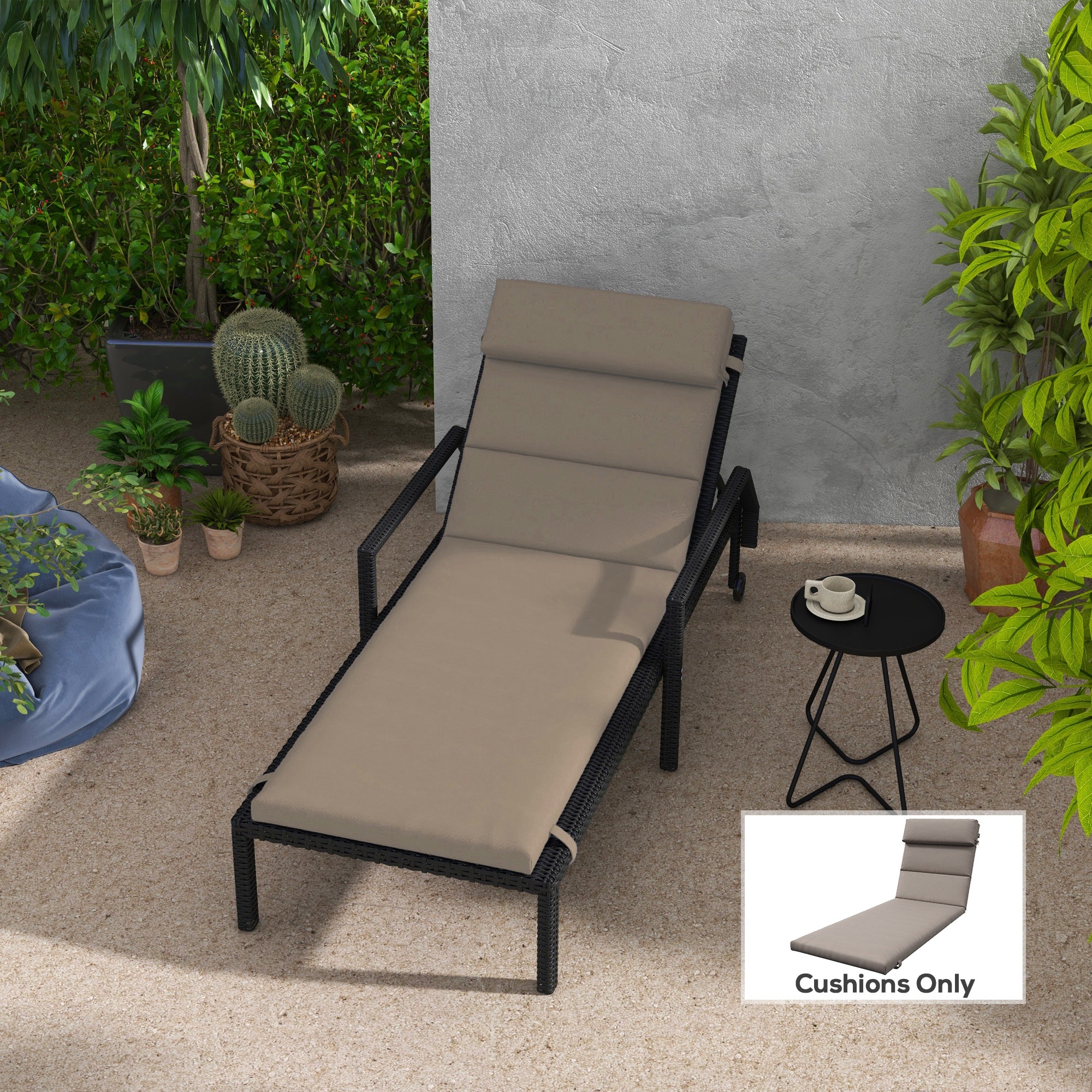 Patio Chaise Lounge Chair Cushion Replacement Sun Lounger Pads with Headrest and Ties, Dark Grey