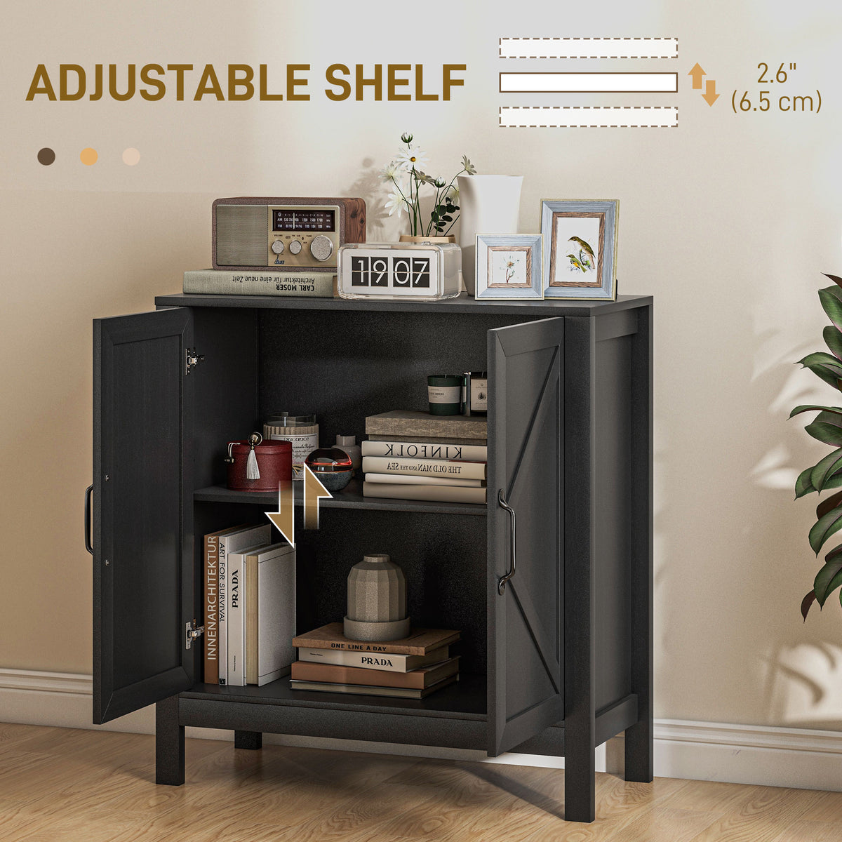 Sideboard Buffet, Kitchen Storage Cabinet with Barn Door and Adjustable Shelves, Storage Pantry, Black Oak