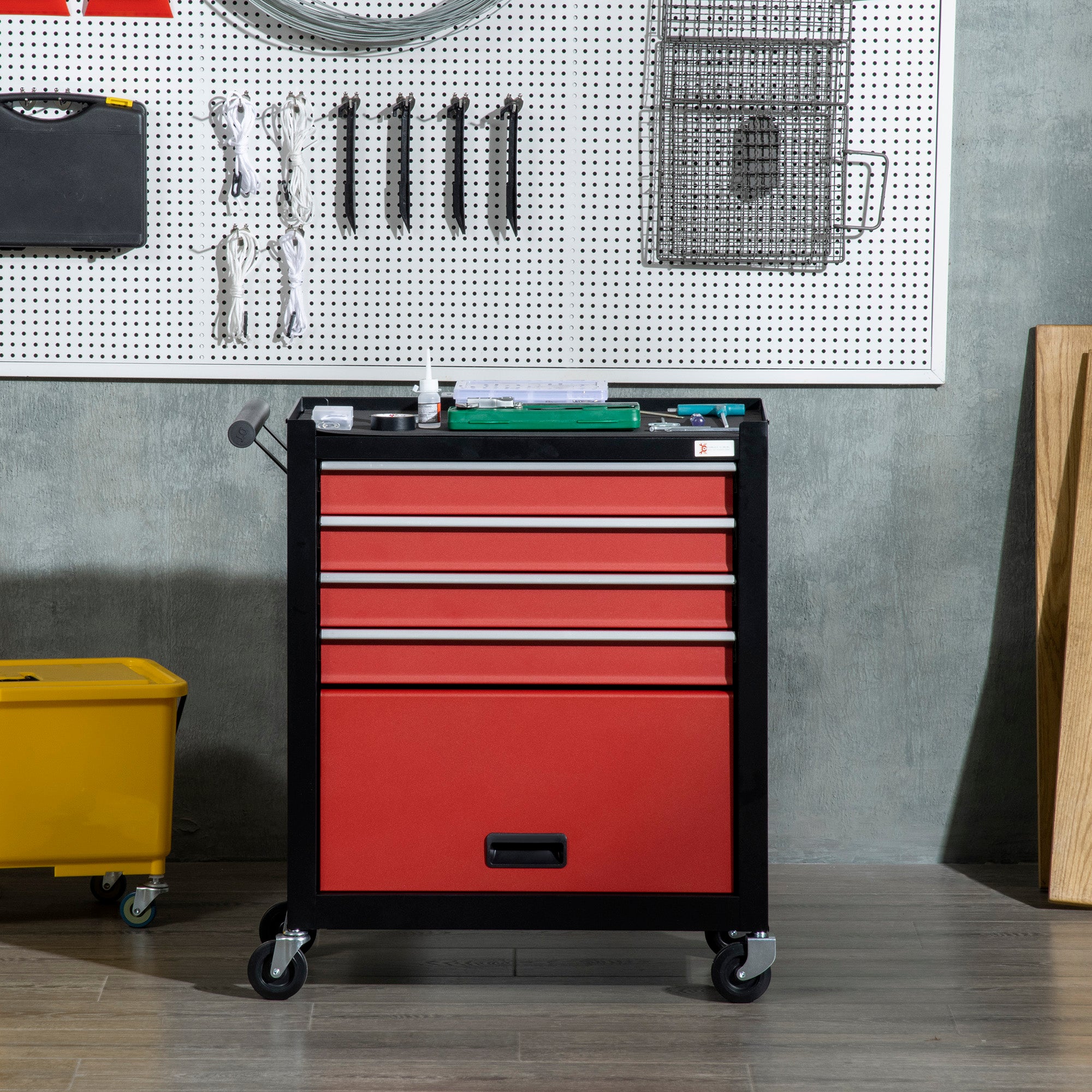 4-Drawer Tool Chest with 4 Wheels, Rolling Tool Box and Storage Cabinet, Portable Tool Organizer for Garage, Red