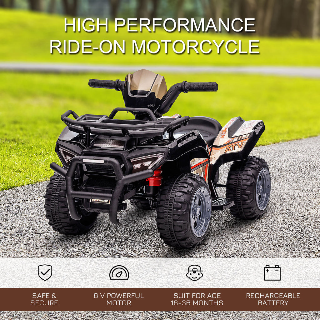Aosom Kids Ride-on ATV Quad Bike Four Wheeler Car with Music, 6V Battery Powered Motorcycle for 18-36 Months, Black