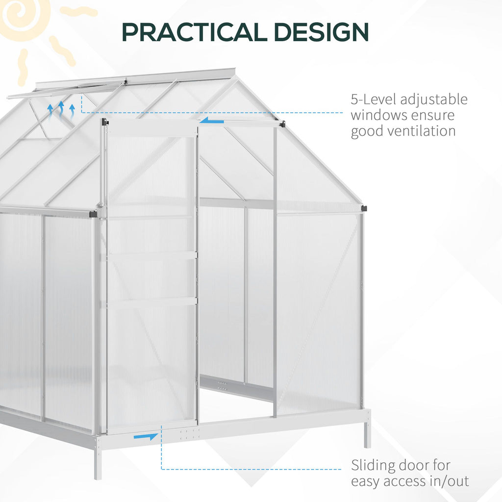6' x 12' x 6.5' Walk-in Greenhouse, Polycarbonate Greenhouse with Adjustable Roof Vent, Base, Sliding Door, Clear