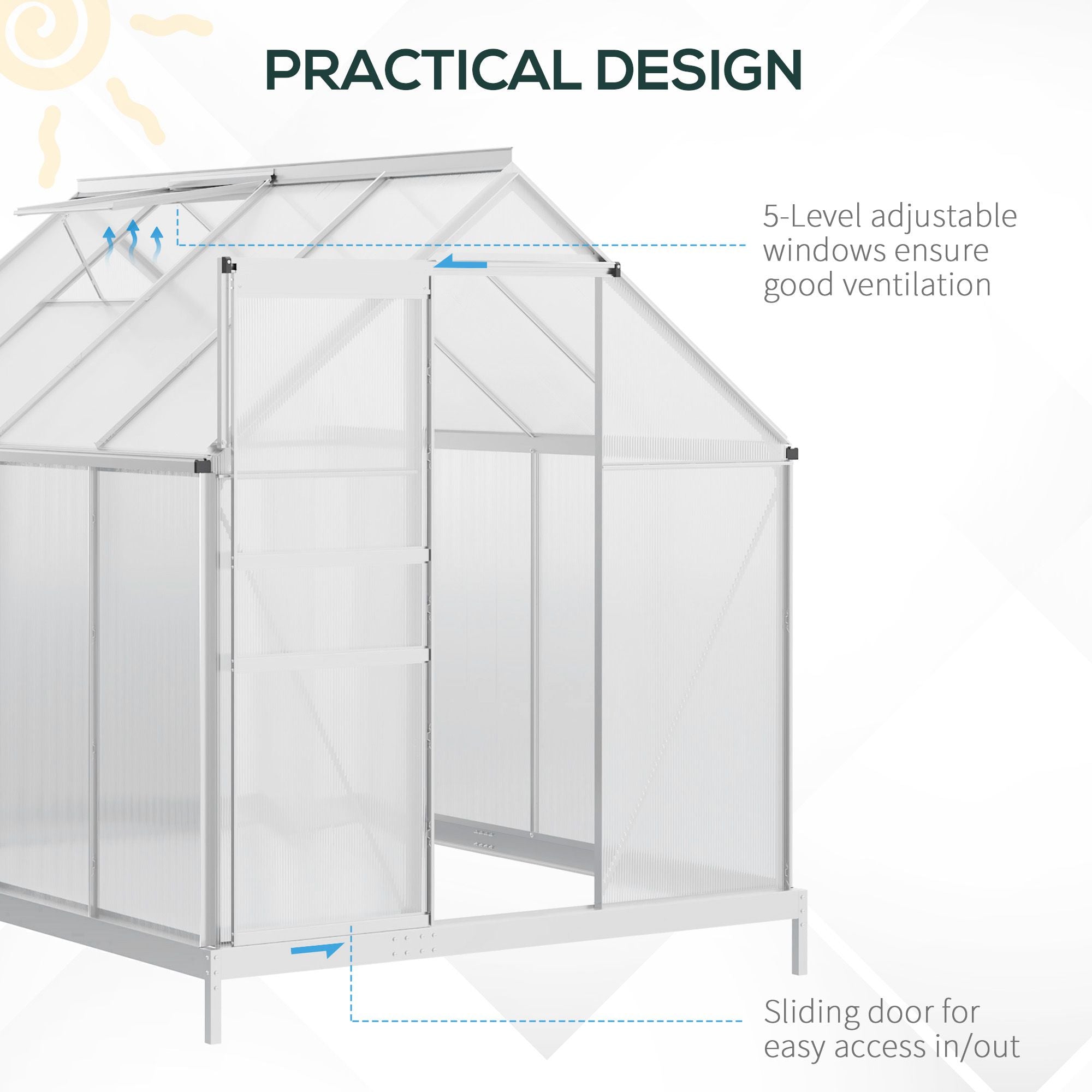 6' x 12' x 6.5' Walk-in Greenhouse, Polycarbonate Greenhouse with Adjustable Roof Vent, Base, Sliding Door, Clear