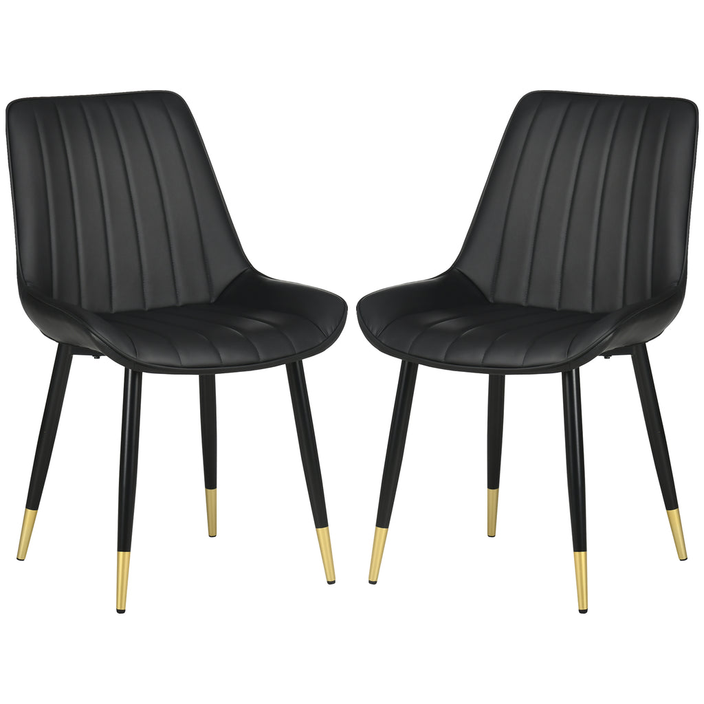 Dining Chairs Set of 2, Modern Kitchen Chair with PU Leather Upholstery and Steel Legs for Living Room, Bedroom, Black