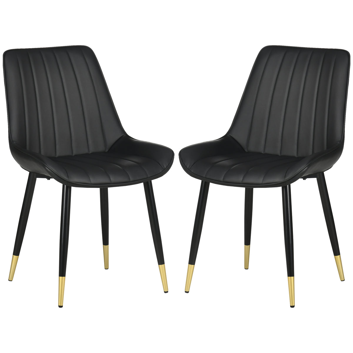 Dining Chairs Set of 2, Modern Kitchen Chair with PU Leather Upholstery and Steel Legs for Living Room, Bedroom, Black