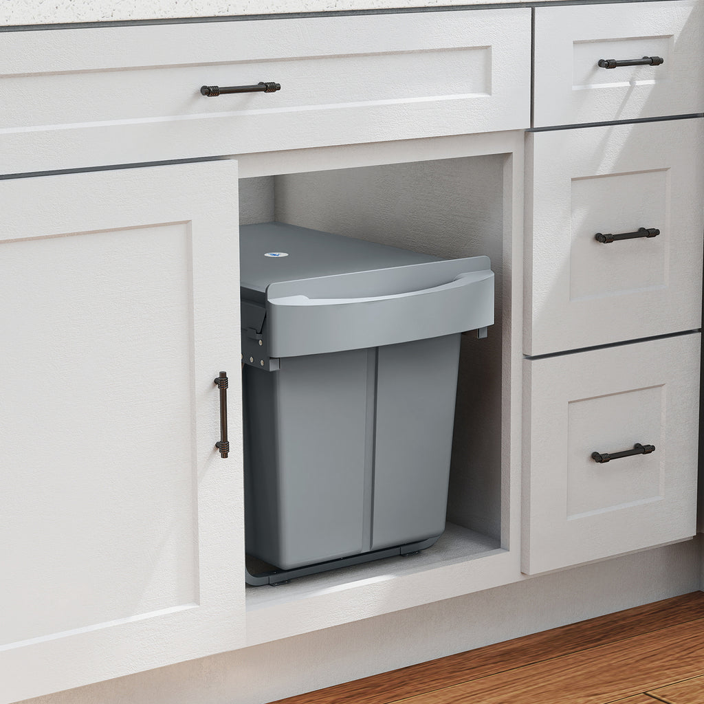 Pull Out Trash Can Under Cabinet, 10.6 Gallon (40L) Slide Out Garbage Can with 3 Removable Compartments, Grey