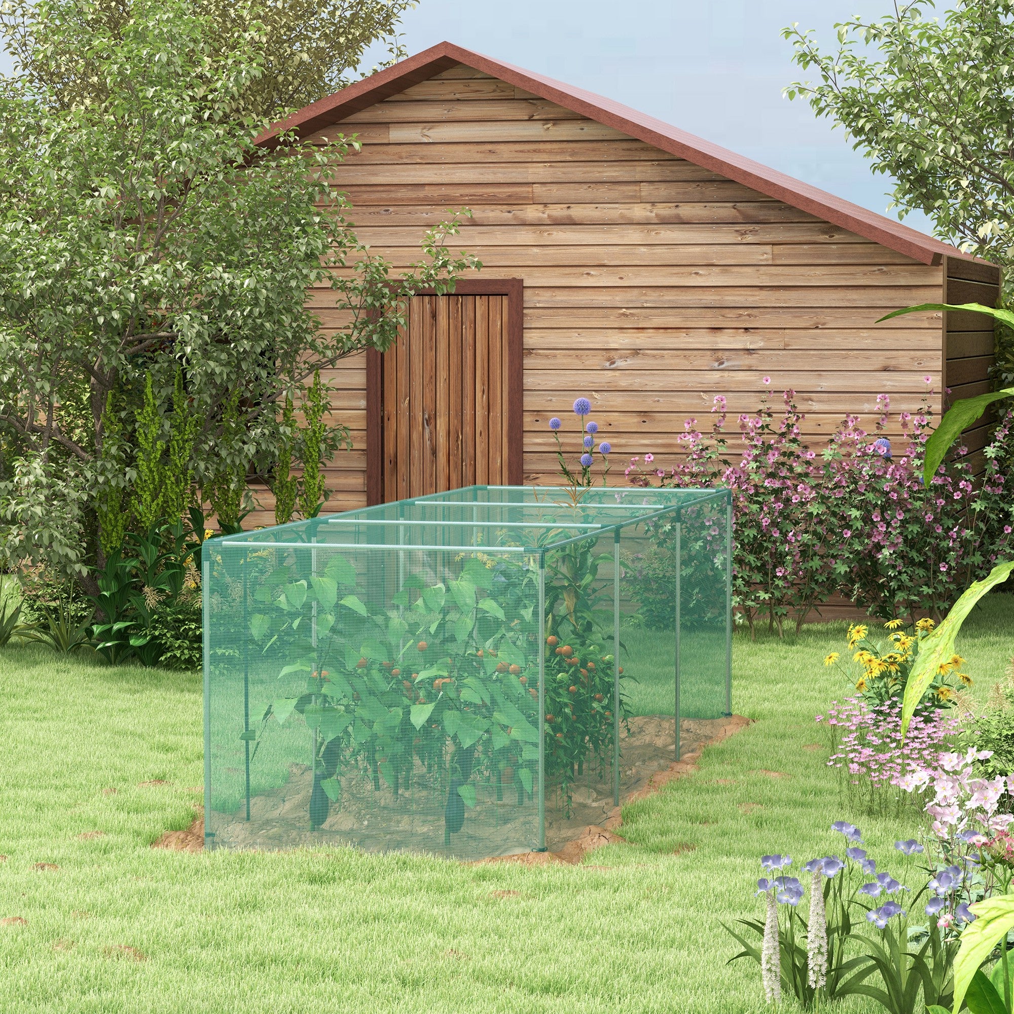 Galvanized Steel Crop Cage, Plant Protection Tent with Zippered Door, 4' x 4', Green