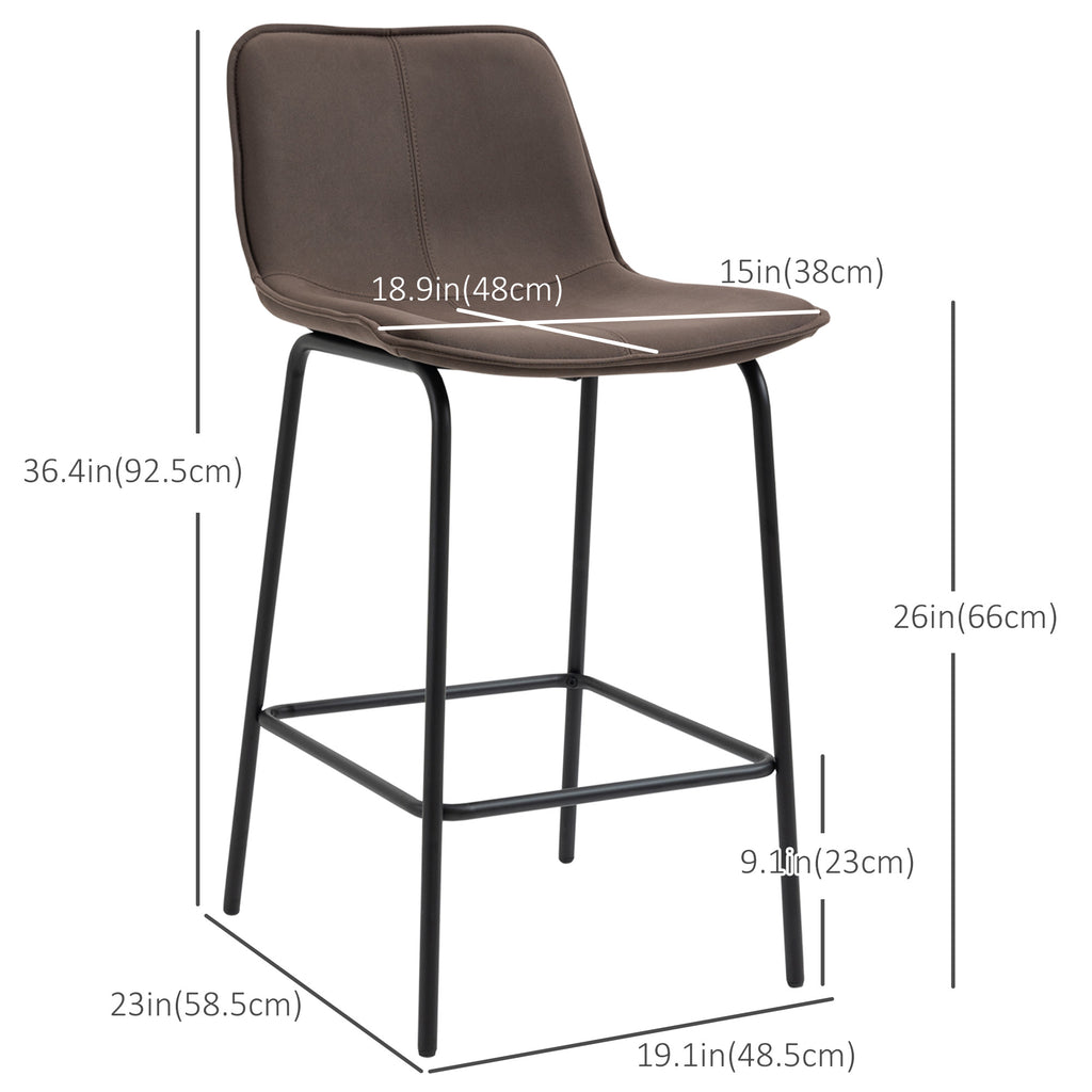 Bar Stools Set of 2, Upholstered Counter Height Bar Chairs, 26" (66 cm) Kitchen Stools with Steel Legs for Dining Area, Kitchen Aisle, Coffee