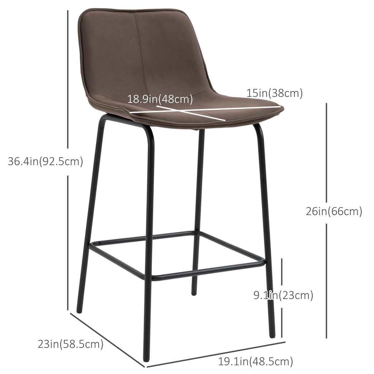 Bar Stools Set of 2, Upholstered Counter Height Bar Chairs, 26" (66 cm) Kitchen Stools with Steel Legs for Dining Area, Kitchen Aisle, Coffee