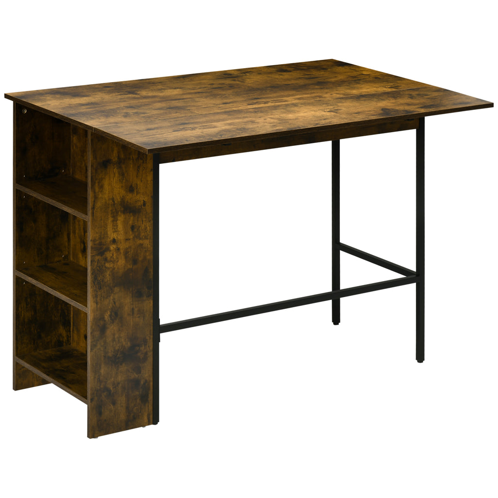 Counter Height Table with Drop Leaf, Extendable Bar Table with Adjustable Storage Shelf, Rustic Brown