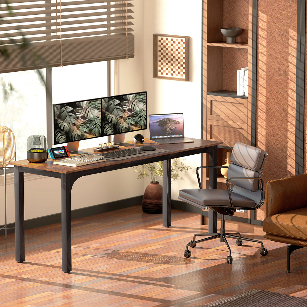 71" Computer Desk, Desktop Desk with Metal Legs, Rustic Brown