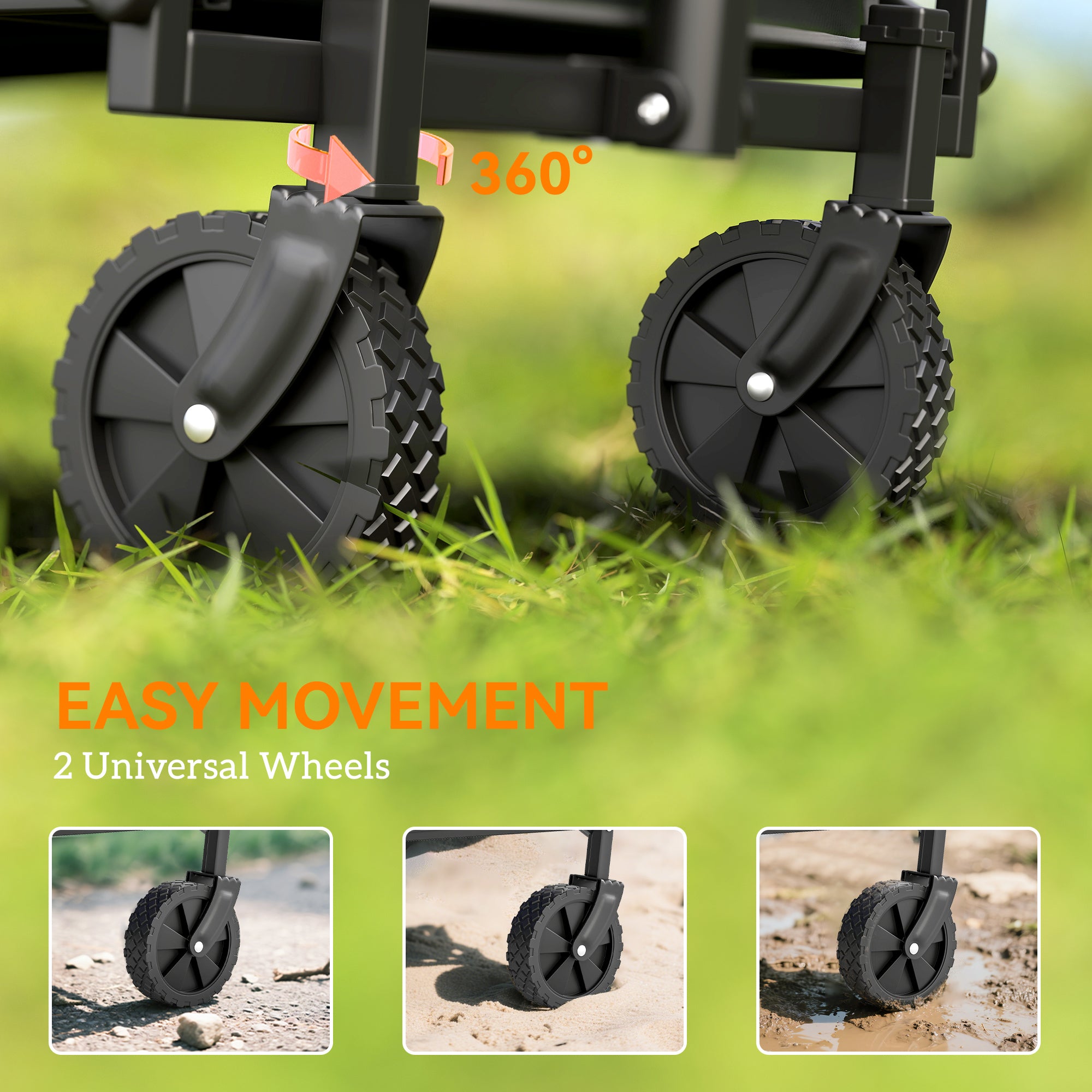 Collapsible Folding Garden Cart, Heavy Duty Lawn Wagon with Universal Wheels and Adjustable Handle, Black
