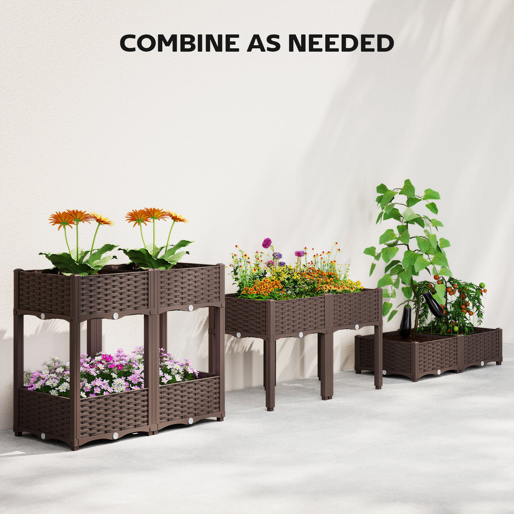 Plastic Raised Garden Bed with Legs, Self Watering Elevated Planter Boxes with Drainage Holes and Plugs