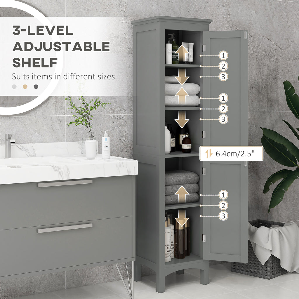Tall Bathroom Cabinet, Freestanding Storage Organizer with Adjustable Shelves and Cupboards, 15" x 13" x 63", White