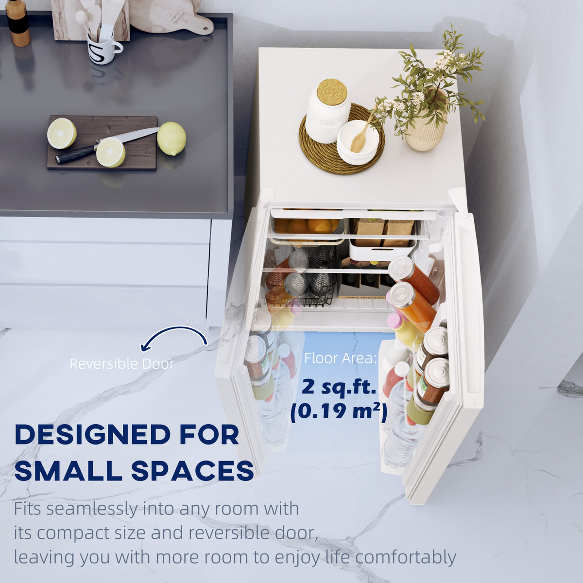 4.5 Cu Ft Mini Fridge with Freezer, Wheels, Single Door Refrigerator, Adjustable Thermostat, Reversible Door, White