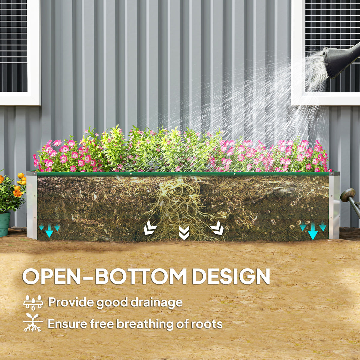 سرير حديقة مرتفع مجلفن 6' × 1.5' × 1.3'، صندوق زارع معدني كبير مرتفع مع قفازات تركيب للفناء الخلفي والباحة لزراعة الخضروات والأعشاب والزهور، أخضر