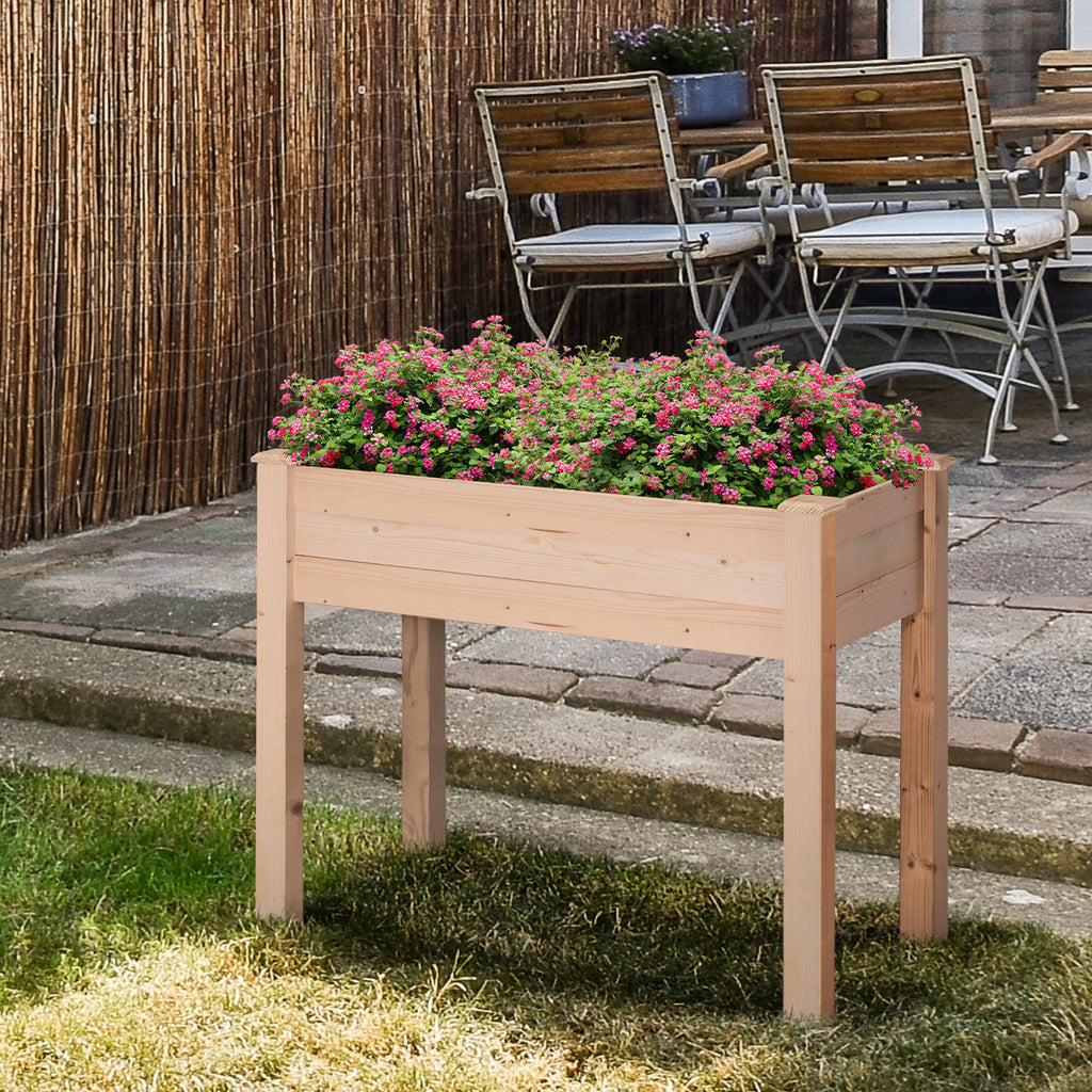 سرير حديقة خشبي مرتفع مقاس 34"x18"x30"، صندوق زرع مرتفع بأرجل، فتحات تصريف، كيس داخلي للحديقة، طبيعي