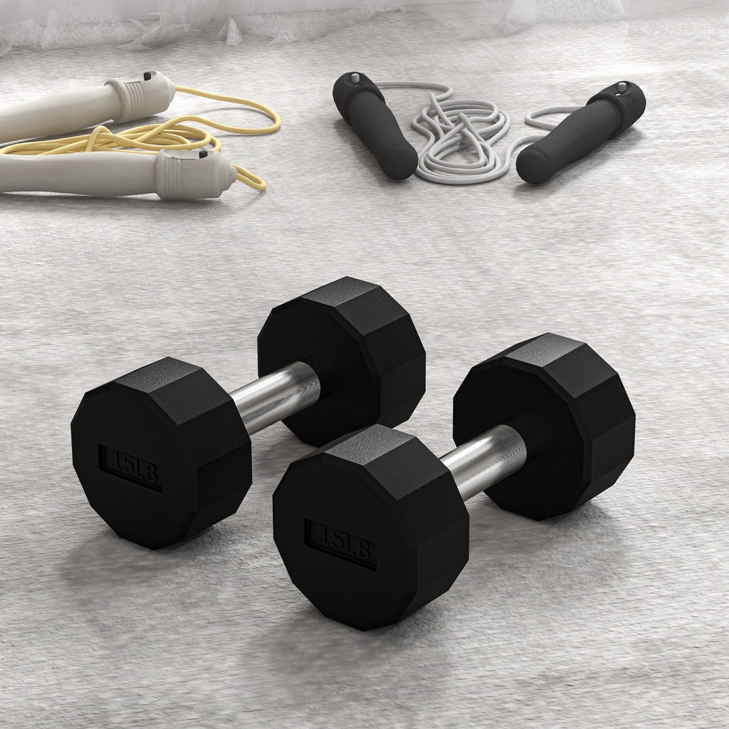 Soozier 2 x 15lbs Dumbbells Set with Non-Slip Grip, Rubber Covered Weights for Men Women Home Gym Workout