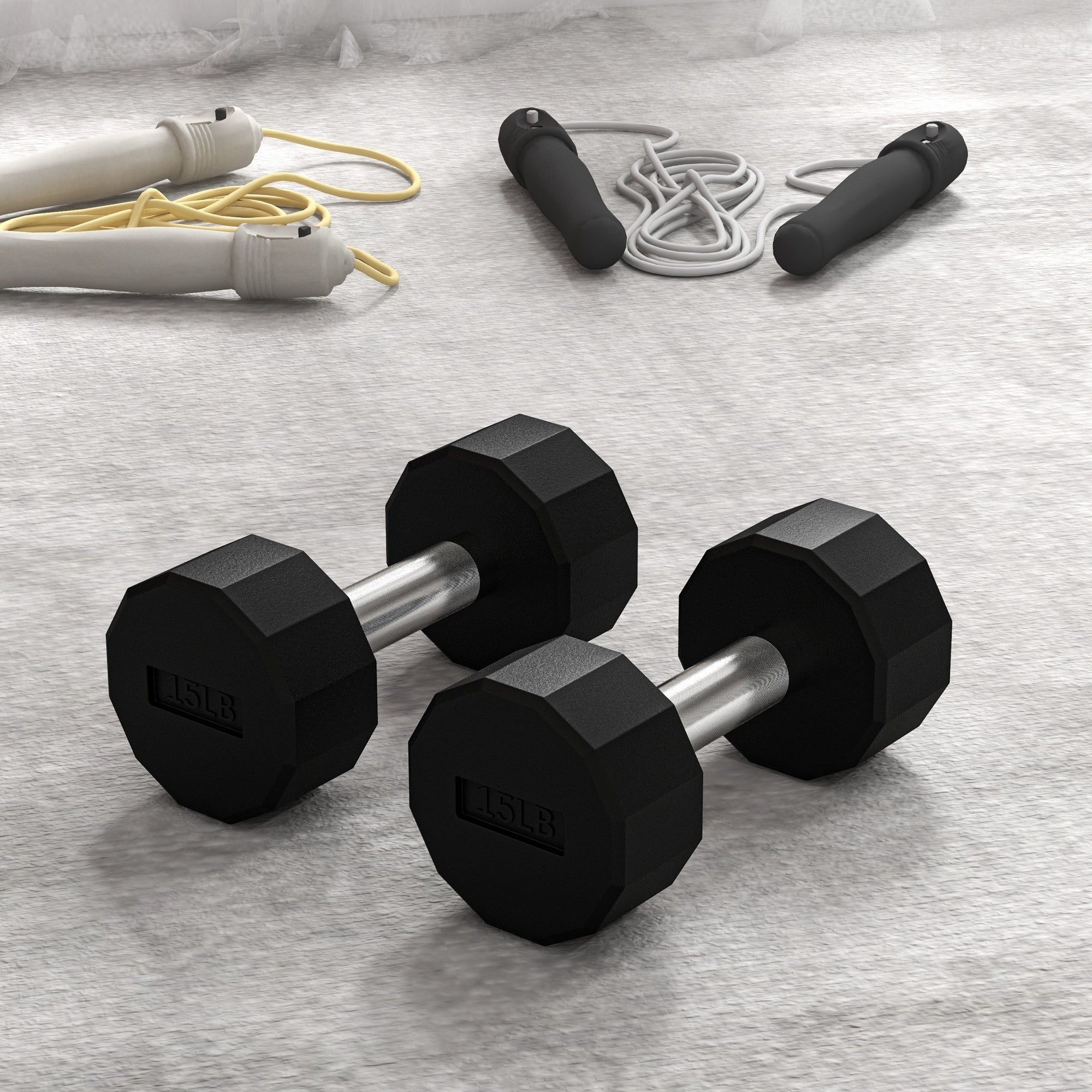 Soozier 2 x 15lbs Dumbbells Set with Non-Slip Grip, Rubber Covered Weights for Men Women Home Gym Workout
