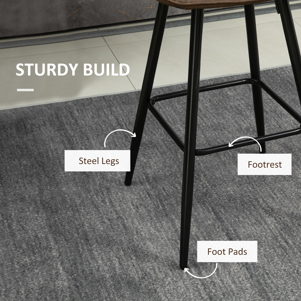 PU Leather Counter Height Bar Chairs Set of 2, 27.75" Bar Stools with Metal Legs for Dining Area, Kitchen Island, Brown