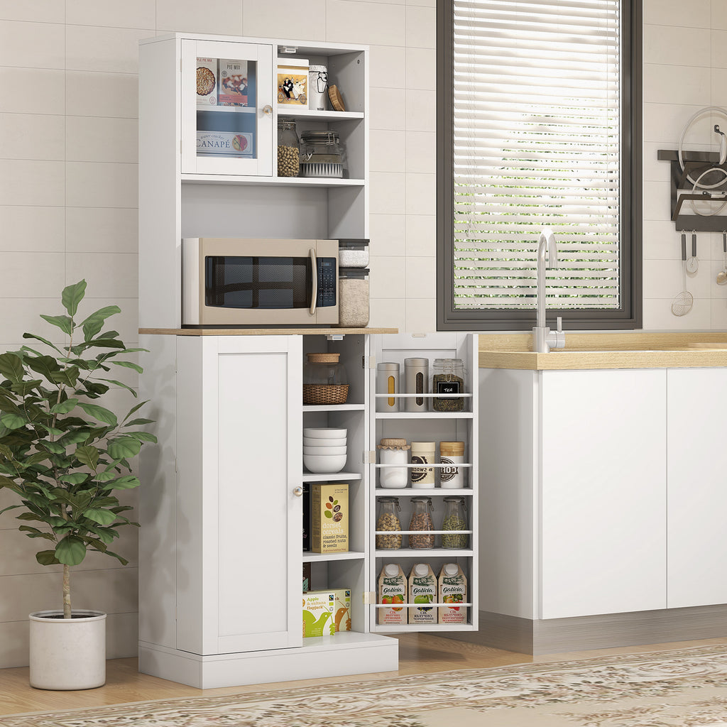 66.5" Tall Kitchen Pantry Cabinet, Kitchen Hutch, Microwave Cabinet with Adjustable Shelves for Dining Room, White