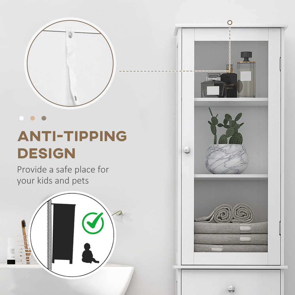 Tall Bathroom Cabinet, Bathroom Storage Cabinet with Drawers, 2 Doors and Adjustable Shelves, White