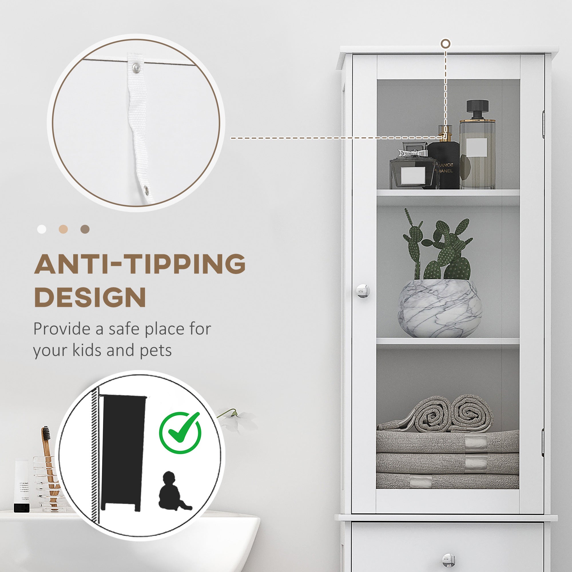 Tall Bathroom Cabinet, Bathroom Storage Cabinet with Drawers, 2 Doors and Adjustable Shelves, White