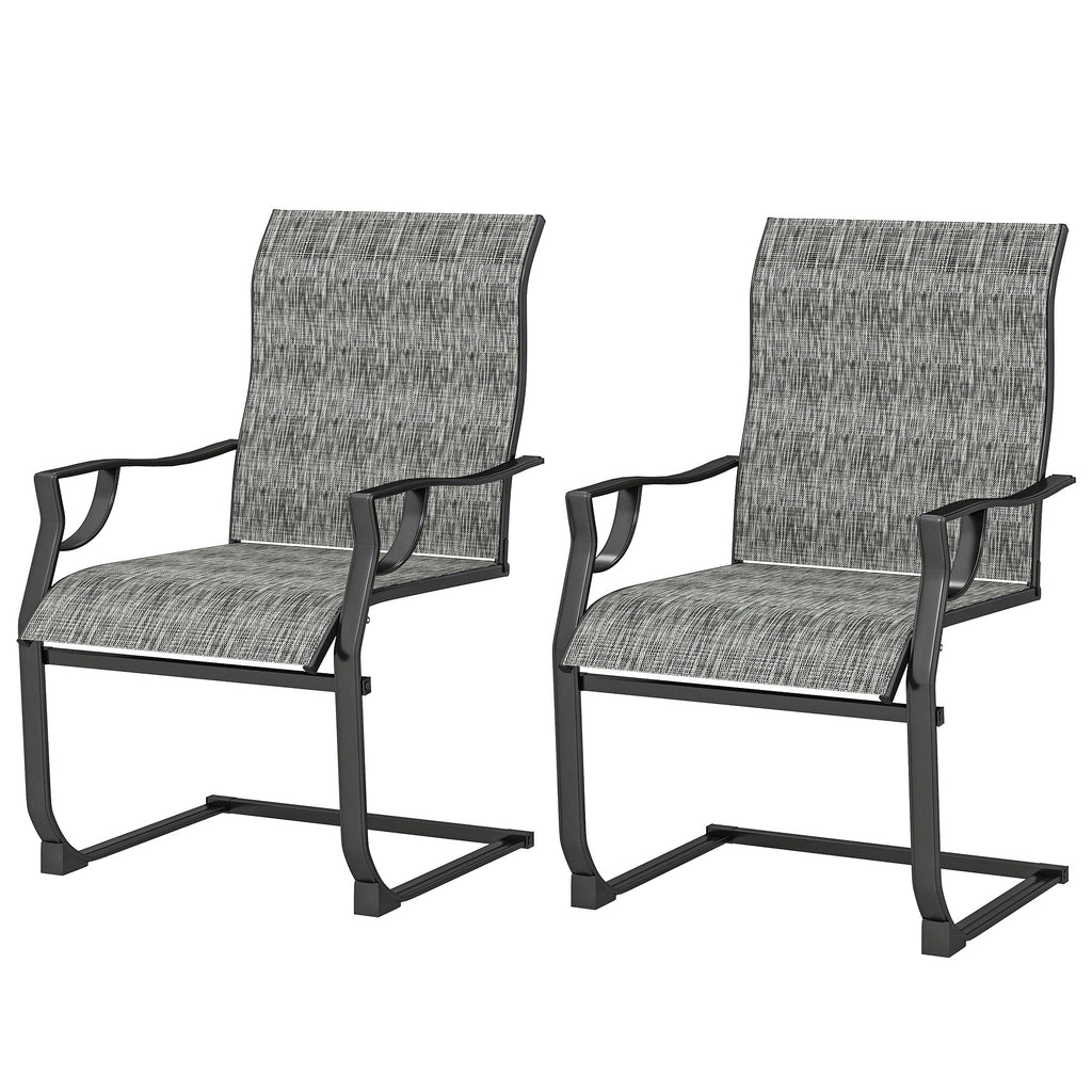 C Spring Motion Patio Chairs Set of 2 with Curved High Backrest, Armrest, All Weather Breathable Fabric, Metal Frame