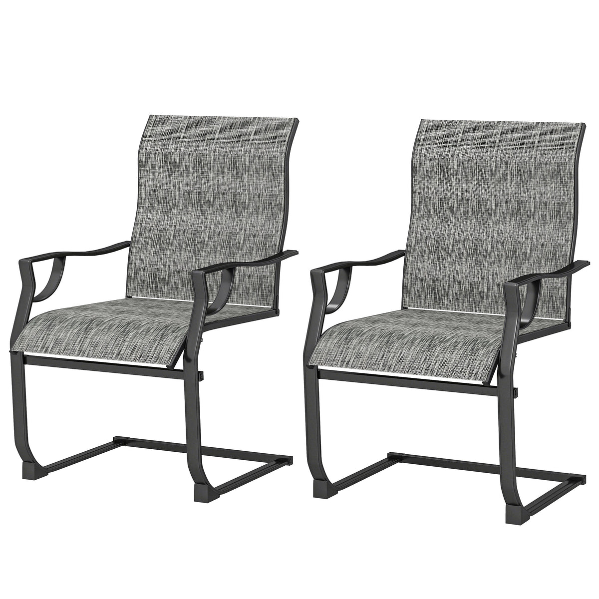 C Spring Motion Patio Chairs Set of 2 with Curved High Backrest, Armrest, All Weather Breathable Fabric, Metal Frame