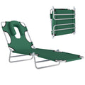 Folding Lounge Chair Outdoor, Tanning Chair with Face Hole Arm Slots, Beach Chaise Lounger with Pillow, 5-Position Adjustable Portable Sun Lounger Bed for Pool, Black